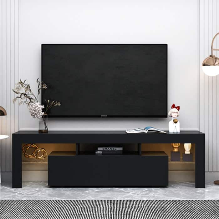 Modern Black TV benches MDF LED TV Stand w/Remote Control Lights