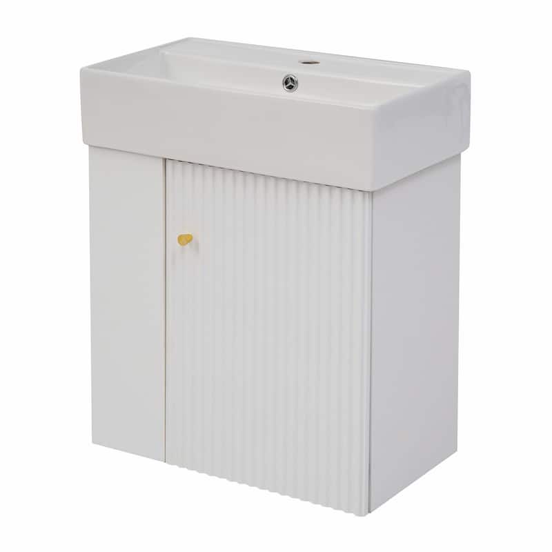 21.6-Inch Modern Floating Bathroom Vanity with Ceramic Basin