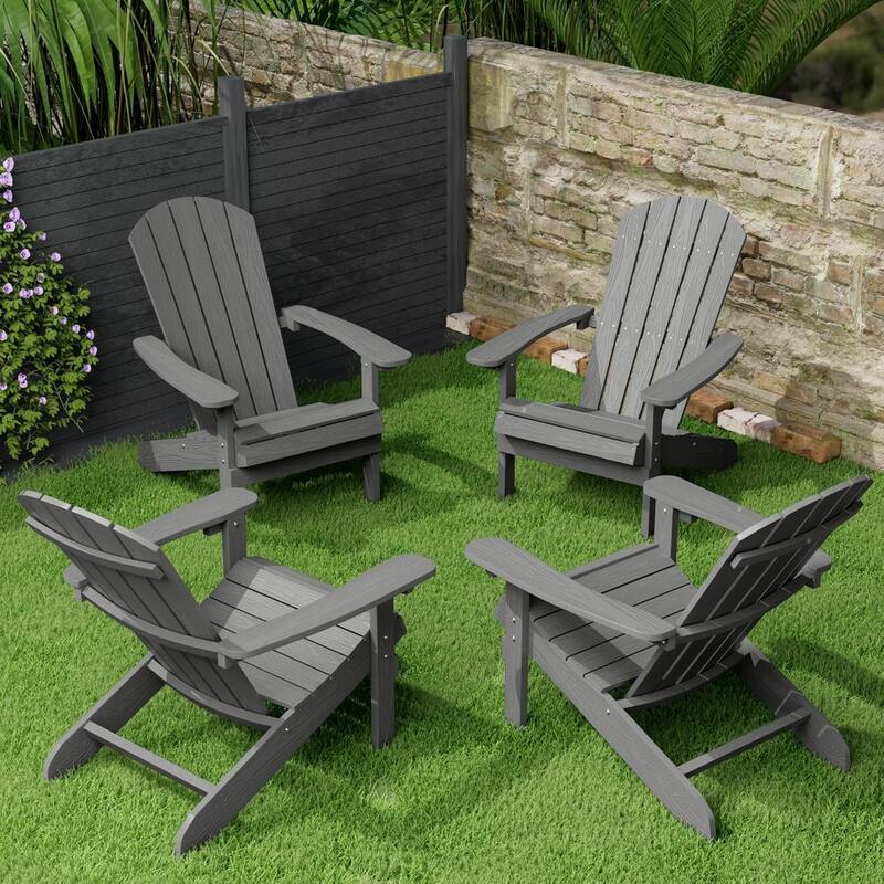 WINSOON All Weather HIPS Outdoor Plastic Adirondack Chairs Set of 4 - Dark Grey