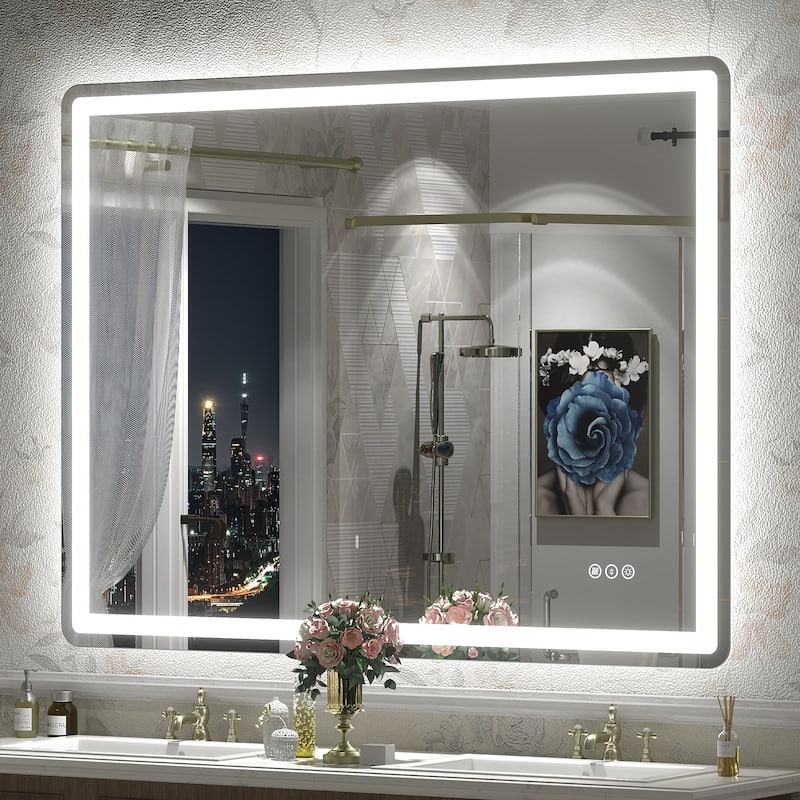 UL Certified Frameless LED Front Light and Backlit 3 Colors Dimmable Anti-Fog Wall Bathroom Vanity Mirror - 36" x 30"-Rounded Corner