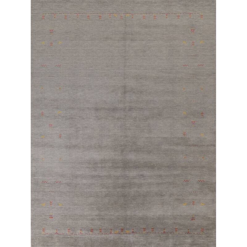 Tribal Gabbeh Area Rug Hand-Knotted Beige Wool Carpet - 8'1"x 9'8"