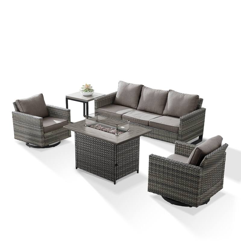 Outdoor Sofa Glider Chairs Table and Fire Pit Table