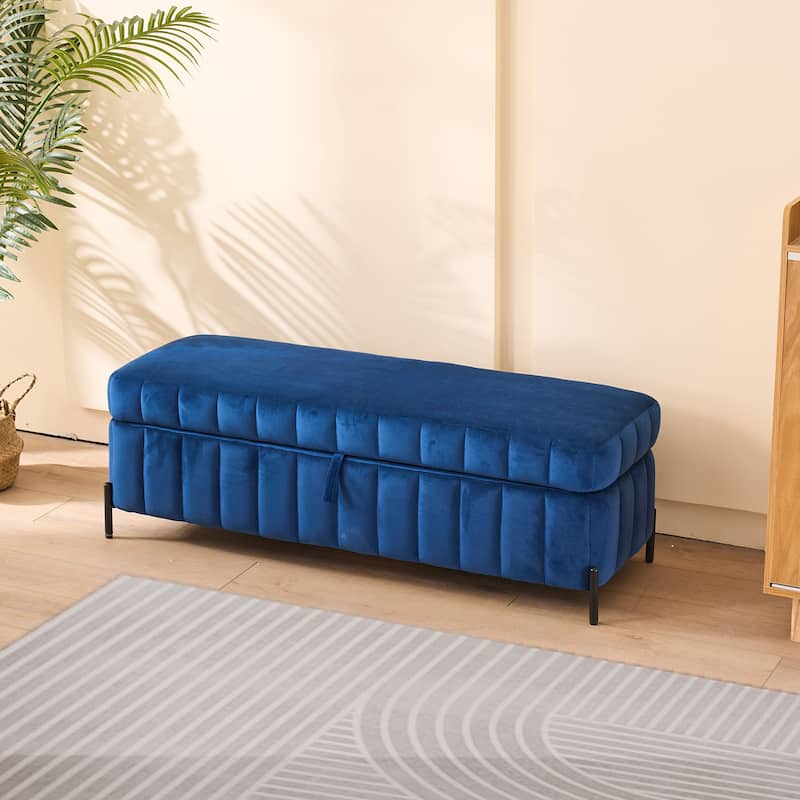 49.21" Wide Upholstered Velvet Storage Soft Bench Footstool Ottoman End of Bed with Metal Legs, Foot Rest