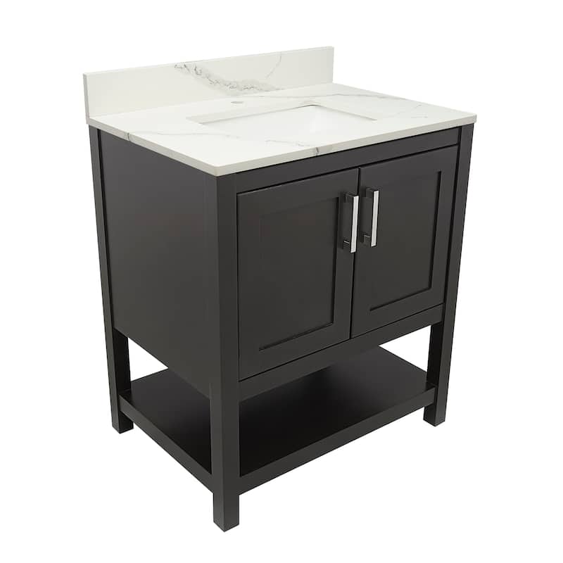 Taos 31" Bathroom Vanity in Espresso with Quartz Stone Vanity Top Sink w/ Backsplash in Galaxy White Single Hole