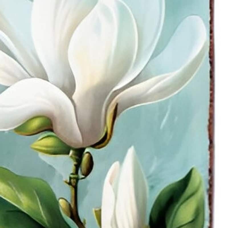 HomeRoots 36" Blue Green And White Magnolia Solid Wood Porch Sign