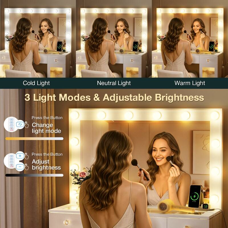 Makeup Vanity with 3 Modes Lighted Mirror & 12 LED Bulbs