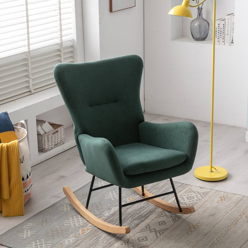 Velvet Armchair Wingback Comfy Rocker Chair with Thick Padded Seat for Nursery