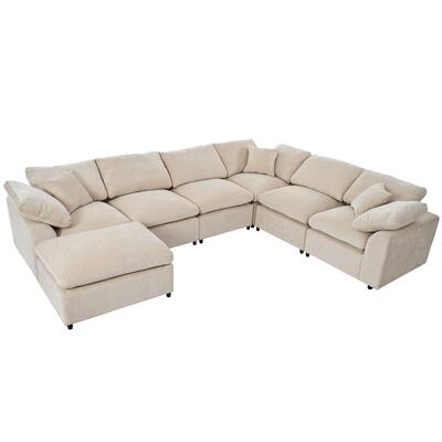 L-shape Sectional Sofa with Ottomans Sofa, Oversized Modular Corner Sofa with Pillows for Living Room 5-seat Upholstered Couch