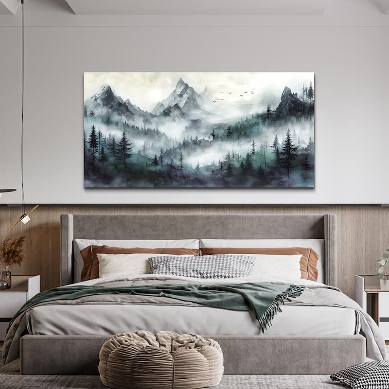 Trees Landscape Wall Painting Foggy Forest Wall Picture Artwork