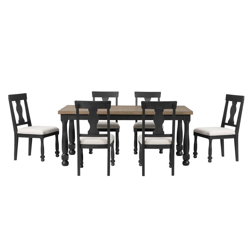 Furniture of America Lucan Modern Farmhouse Black Acacia 7-Piece Dining Set