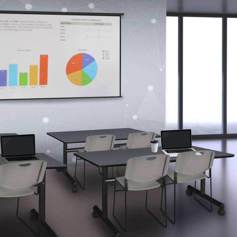 48" x 30" Flip Top Mobile Training Table- Grey and 2 Stack Chairs- Grey