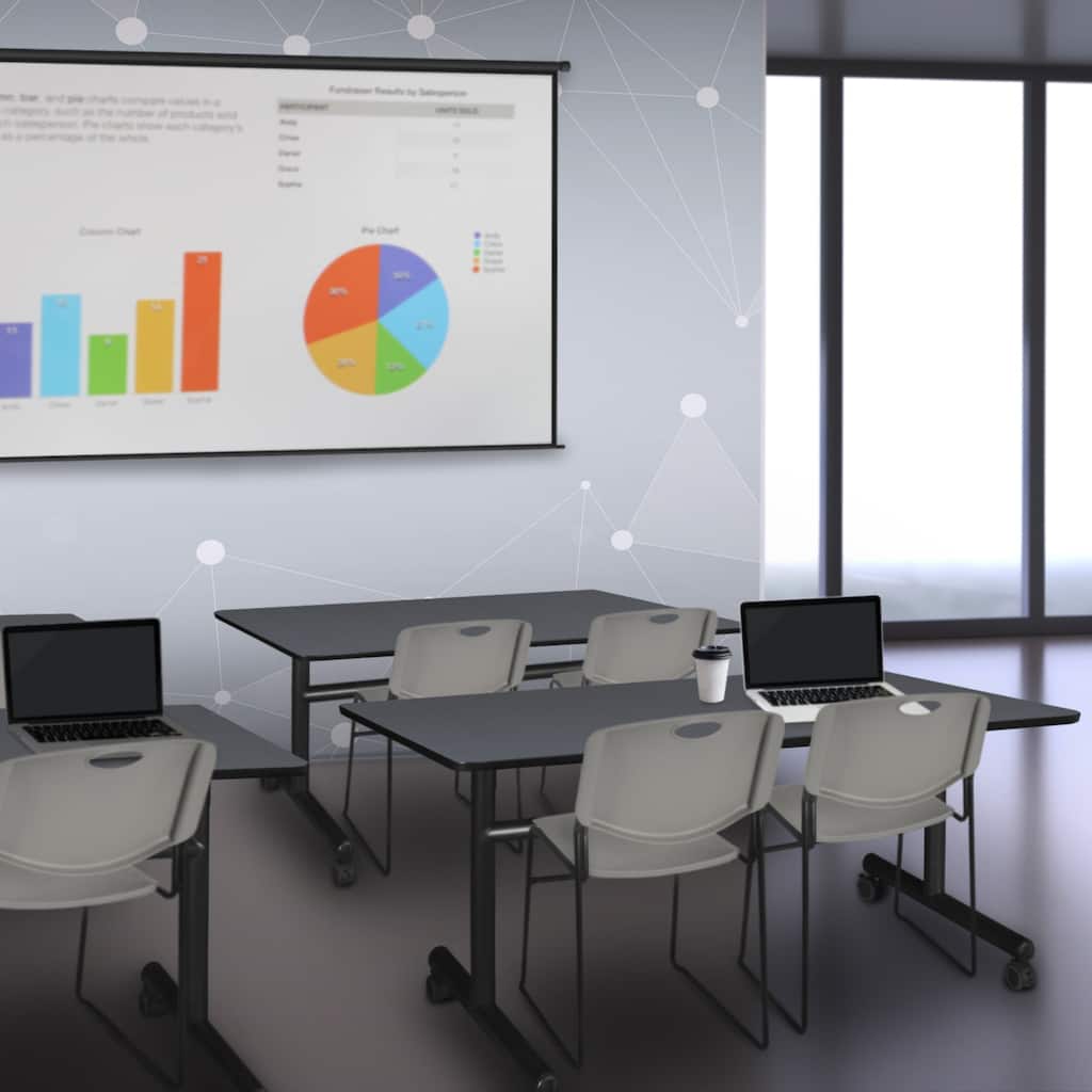 48" x 30" Flip Top Mobile Training Table- Grey and 2 Stack Chairs- Grey