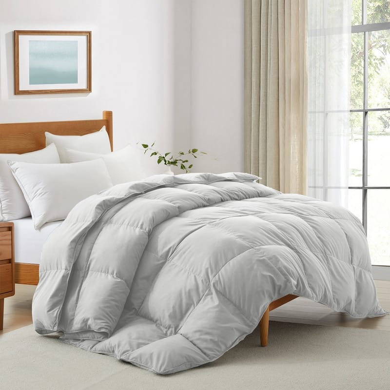 All-Season Medium Warmth White Goose Down Comforter with Premium Fabric - Twin - Light Grey