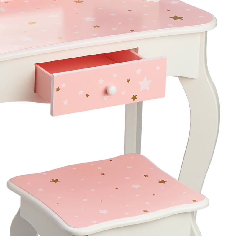 Teamson Kids - Fashion Twinkle Star Prints Gisele Play Vanity Set - 23.5 x 11.5 x 38.5