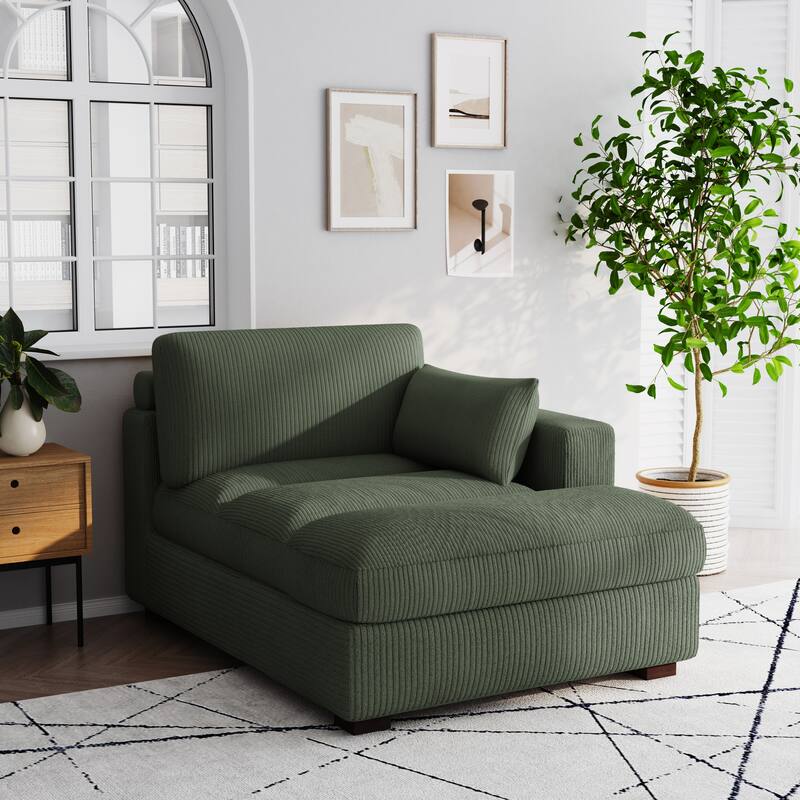 Oversize Corduroy Chaise Lounge Modular Sectional Sofa with Pillow