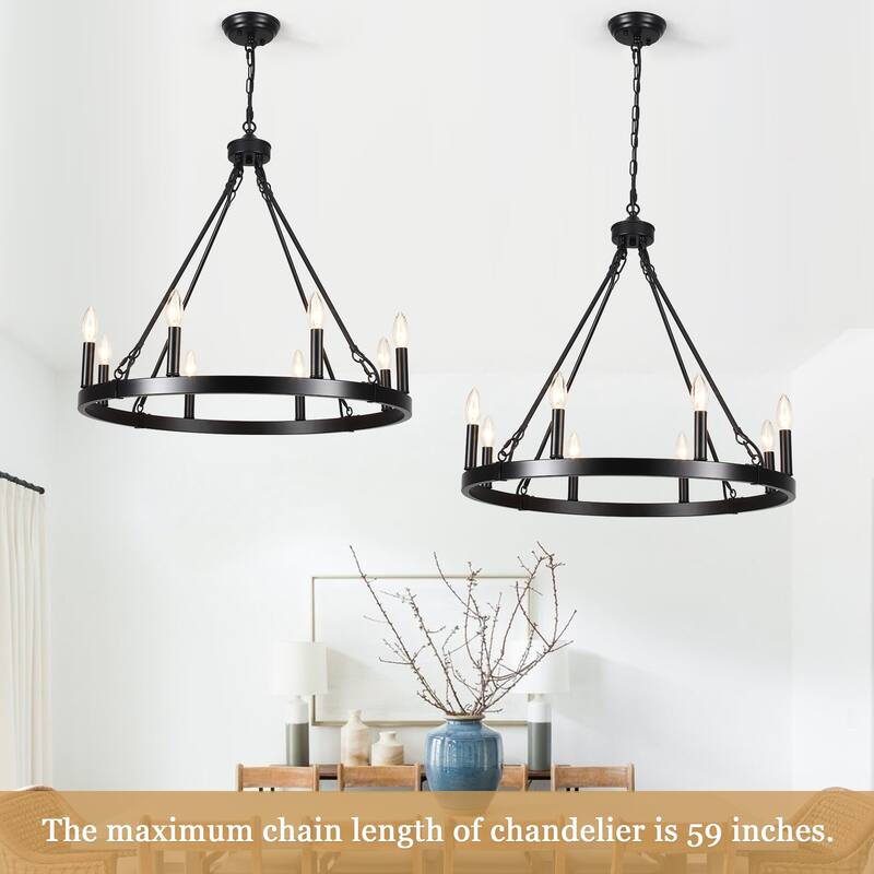 8-Light Candlestick Wagon Wheel Chandelier Linear Chandelier Lighting for Kitchen Island