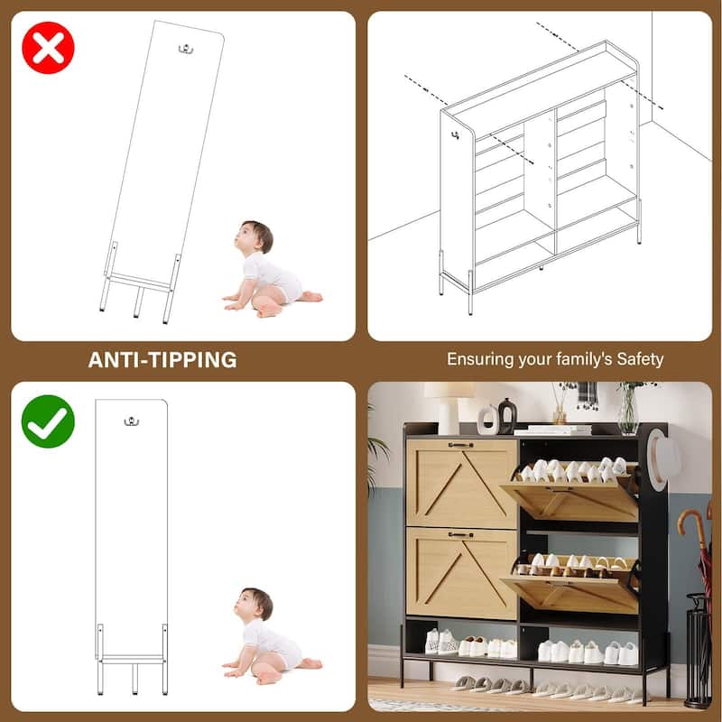 Shoe Cabinet with 4 Flip Drawer - 4 Flip Drawers