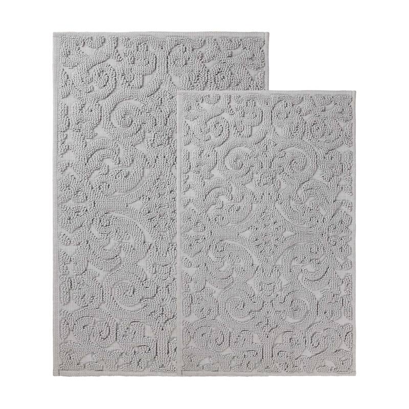 Superior Venere Floral Scroll Washable Bath Rug, Set of 2