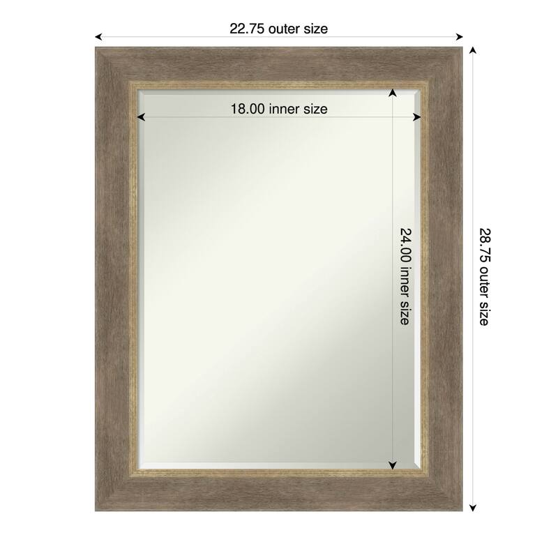 Driftwood Half-Inch-Bevel Framed Bathroom Vanity Wall Mirror - Driftwood Tan - 23 x 29 in