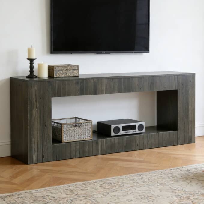 63" Industrial Entertainment Center, Wooden TV Stand for Up to 70" TVS - Grey