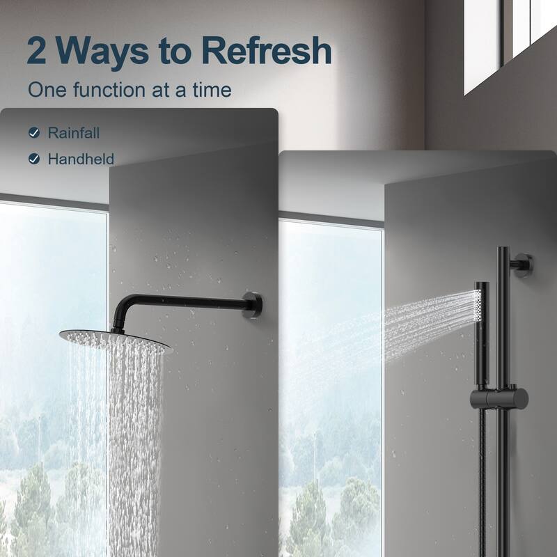 GRANDJOY 10" Wall-Mounted Shower Head System and Handheld Shower with Sliding Bar