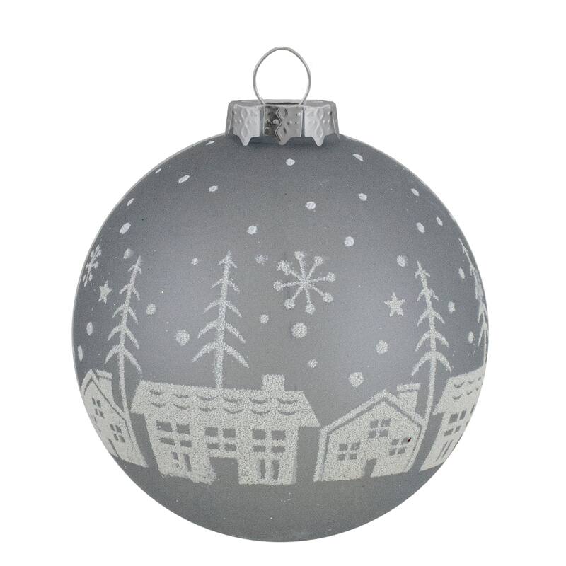 4 ct Gray Clear Glass Ball Hanging Christmas Ornaments 3.25-Inch