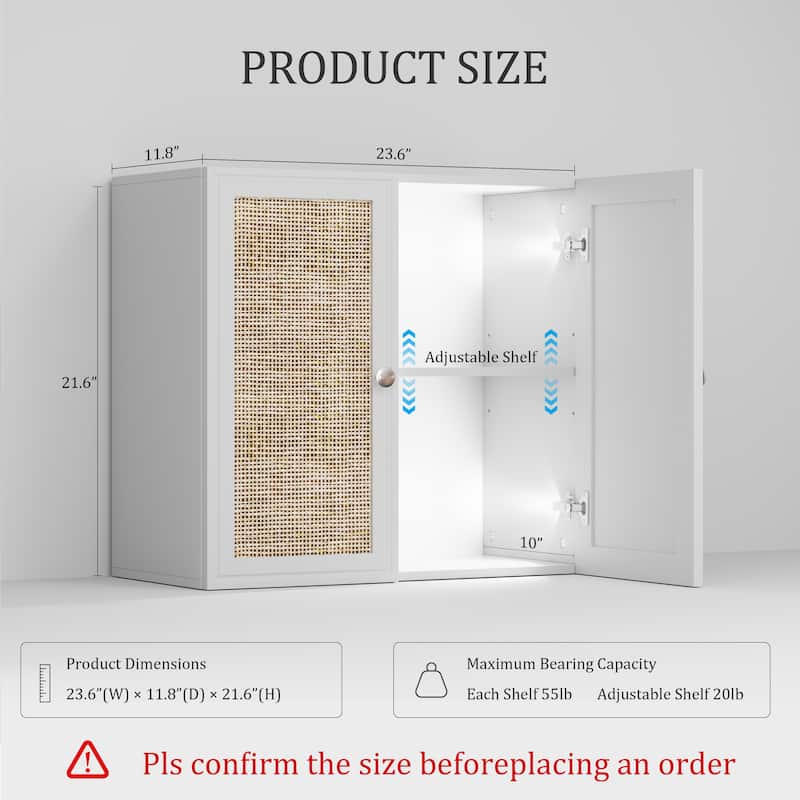 Rattan Wall Cabinets with Adjustable Shelf & LED Light