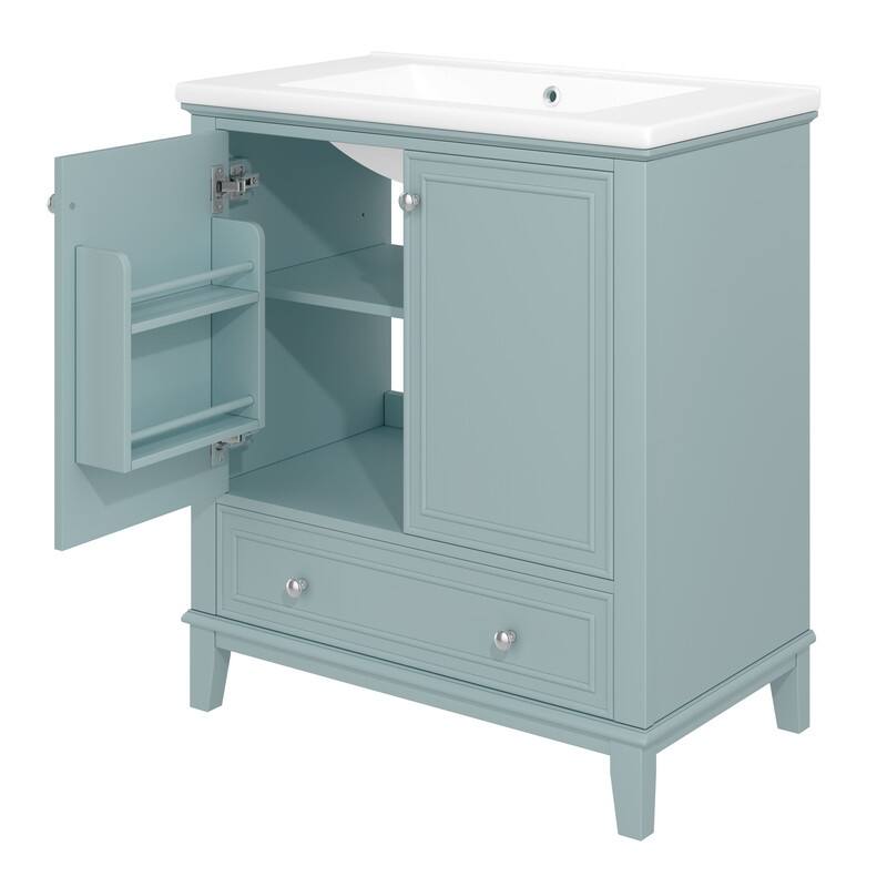 30" Bathroom Vanity with Ceramic Sink Combo, Doors and Drawer