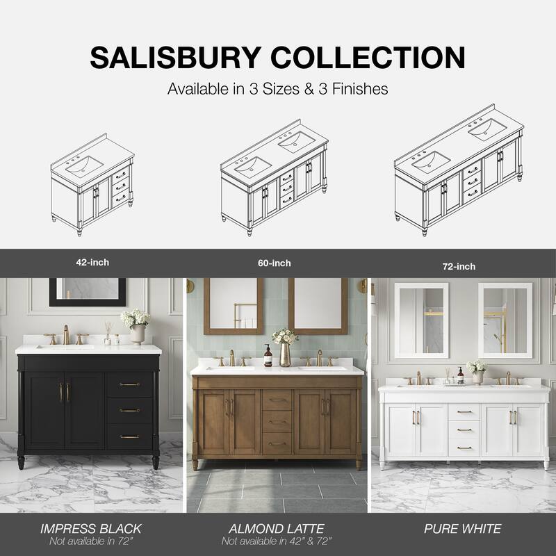Salisbury Bathroom Vanity with White Engineered Marble Top