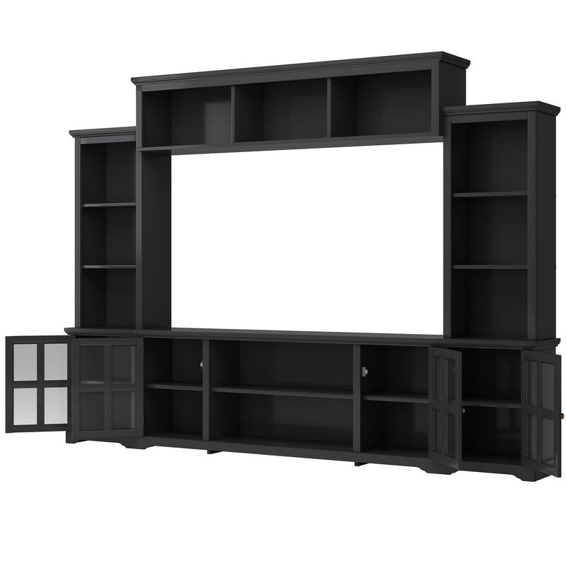 Entertainment Wall Unit with Bridge and Tempered Glass Door, TV Console Table for TVs up to 70"