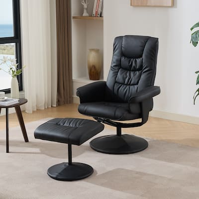 Recliner Chair with Ottoman - 360° Swivel Massage Lounge Chair with 5-Point Vibration & Heated Seat, 140° Adjustable PU Recliner