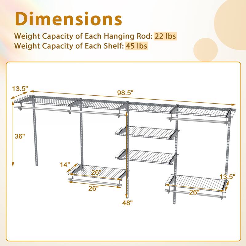 Gymax Wire Closet Organizer System Wall-mounted Adjustable Storage