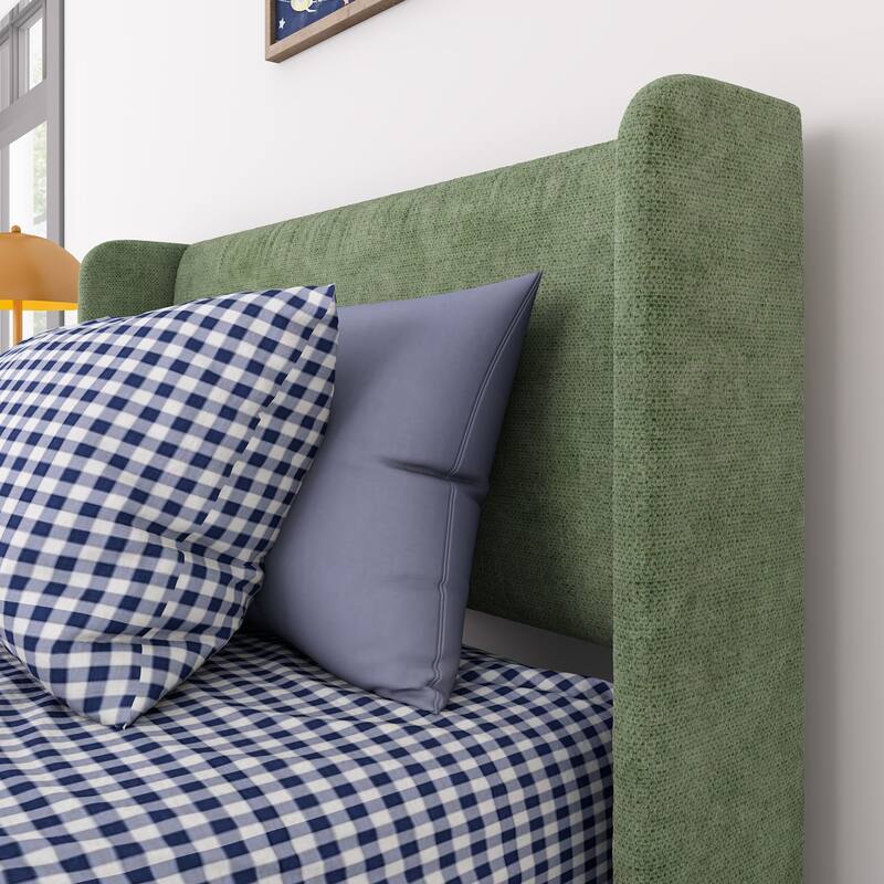 Max and Lily Twin-Size Upholstered Bed with Rectangular Headboard