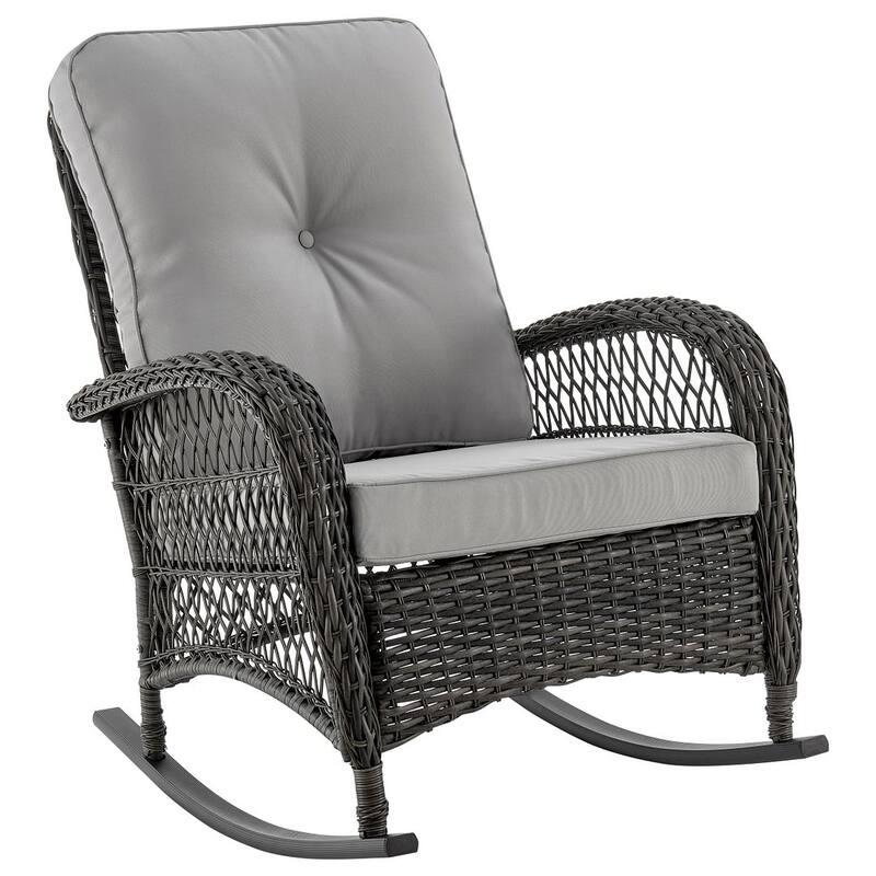 Manhattan Comfort Furttuo Steel Rattan Outdoor Rocking Chair with Cushions