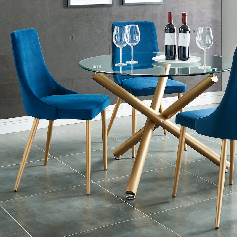 Mid-Century Velvet and Metal Dining Chair, Set of 4 - Black and Aged Gold