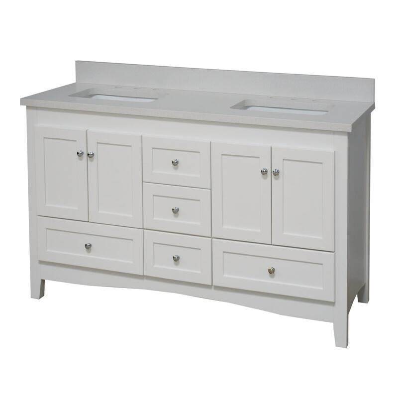 KitchenBathCollection Abbey 60" Double Bathroom Vanity with Quartz Top