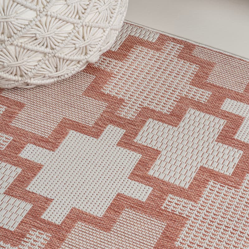 JONATHAN Y Lior Modern Geometric Tile Pattern Salmon/Cream Indoor/Outdoor Area Rug