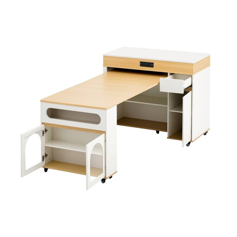 Extendable Dining Table & Rolling Kitchen Island Combo with Folding Top, Drawers & Power Outlet