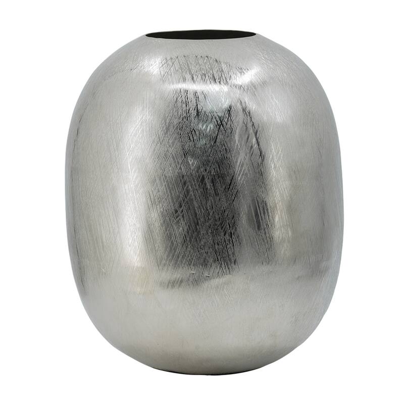 10.5x10.5x13" Aluminum Vase with Silver Streak Finish Modern Home Decor
