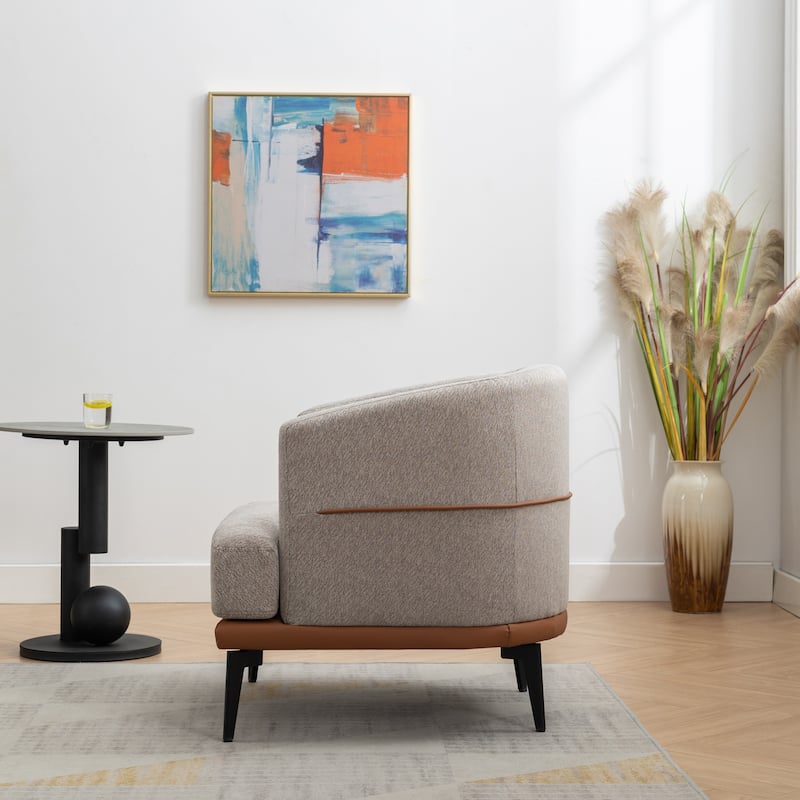 Burnt Orange Modern 28.9" Two-tone Barrel Fabric Chair with Broad and Thick Cushion and Sturdy Metal Legs for Living Room