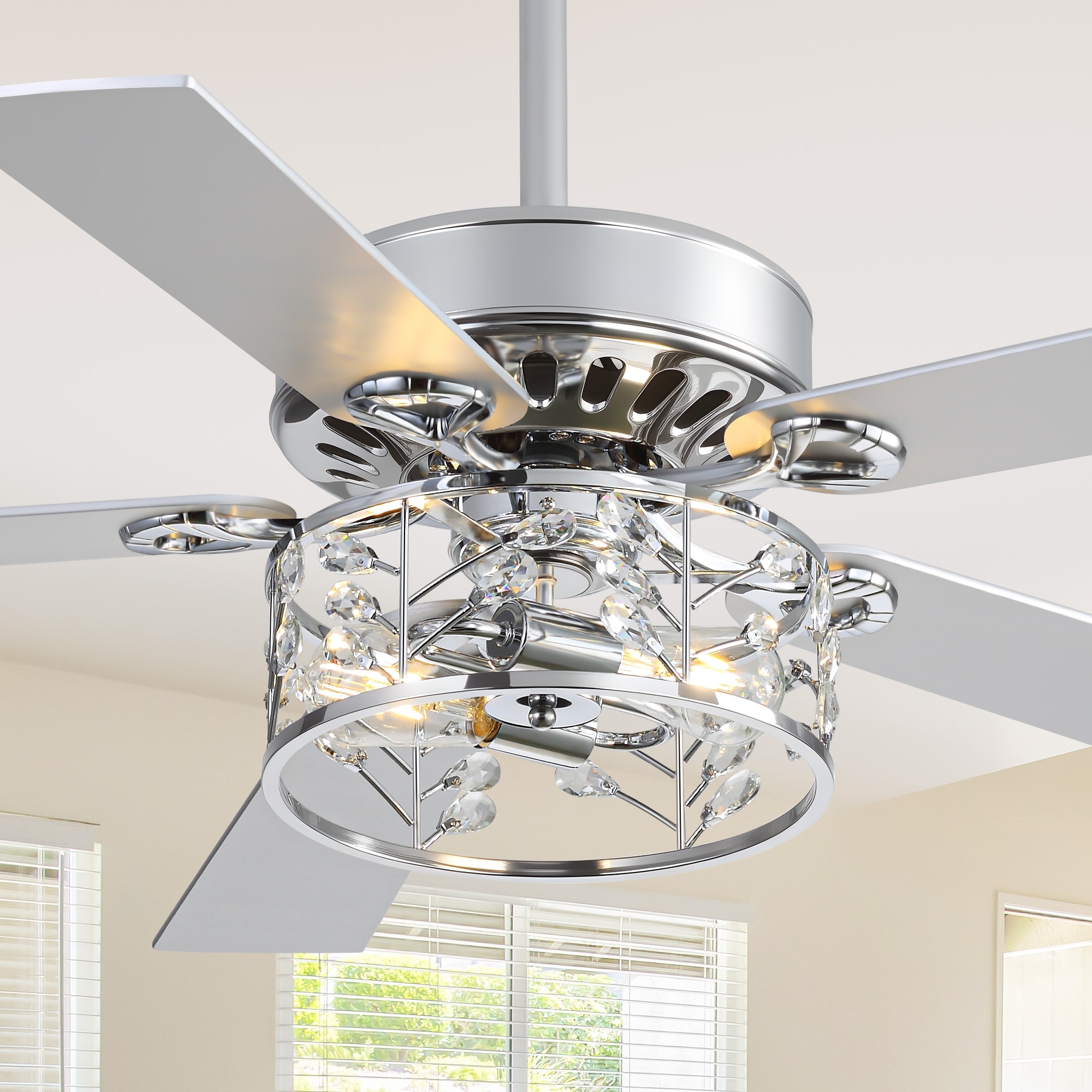 52" Reversible 5-Blade Caged Ceiling Fan with Light and Remote