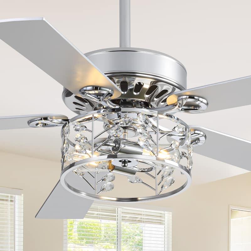 52" Reversible 5-Blade Caged Ceiling Fan with Light and Remote - Chrome