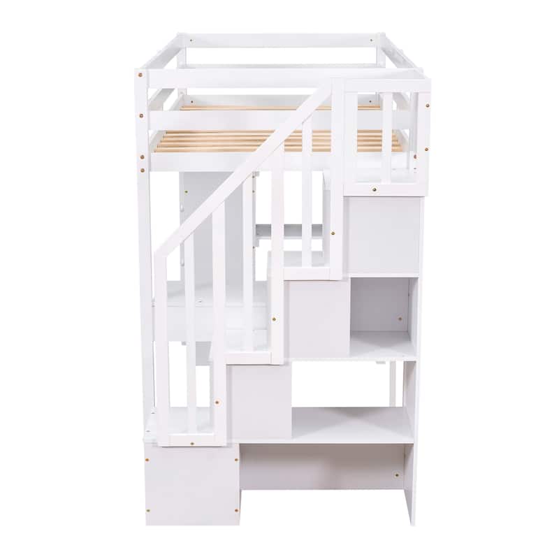 Twin size Loft Bed with Storage Drawers ,Desk and Stairs, Wooden Loft Bed with Shelves - Espresso - N/A