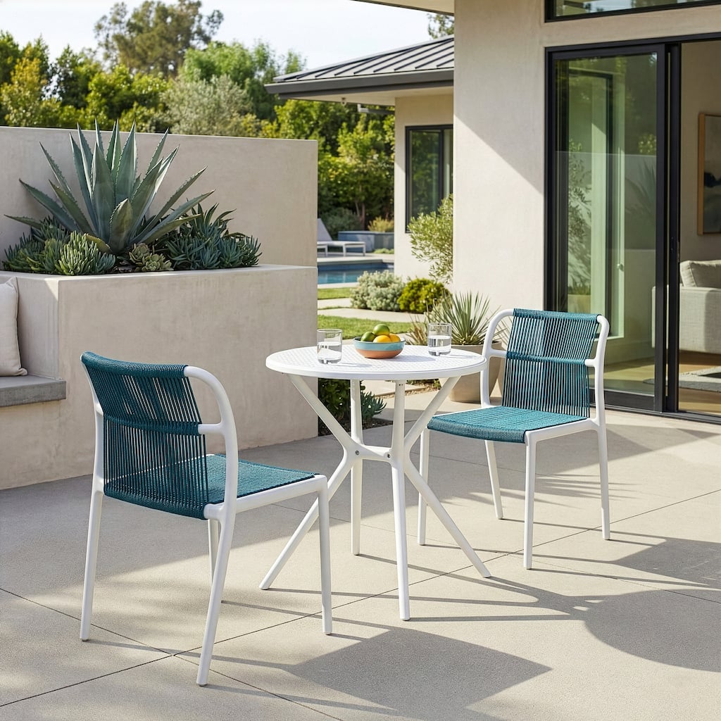 Belden Bates Blue White Outdoor Dining 2 Seats Set