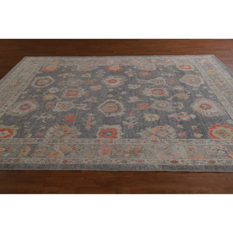 Hand Knotted Oriental 100% Wool Carpet Transitional All-Over Greys & Charcoal Oushak Area Rug - 10' 2'' X 7' 11''