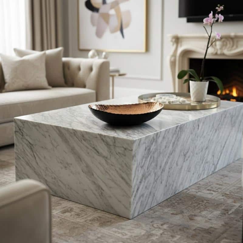 BETACH Genuine Marble Block Coffee Table - Carrara Marble