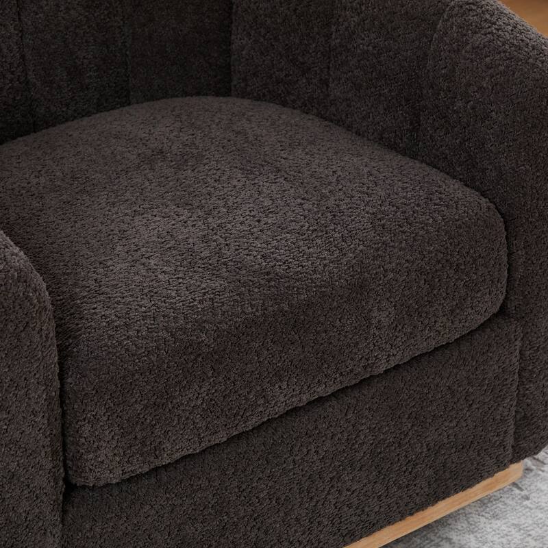 31.89" W Pumpkin-Shape Barrel Swivel Chair Modern Chenille Swivel Accent Chair with Metal Base, Upholstered Tufted Armchair