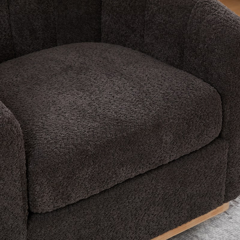 Chenille Upholstered Swivel Barrel Chair, Tufted Pumpkin-Shape Club Armchair, Lounge Reading Chair with Metal Base