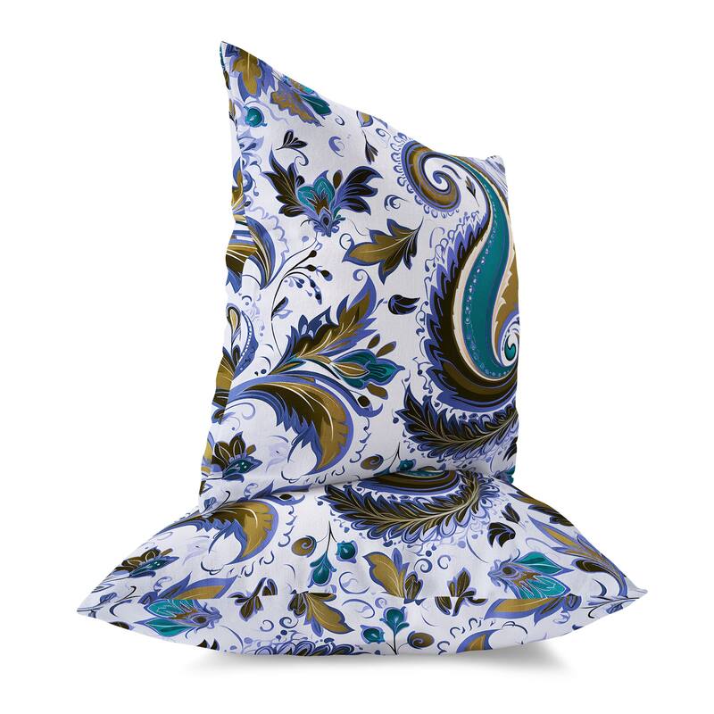 Blue And Olive Lavish Paisley Faux Suede Throw Pillow Zipper