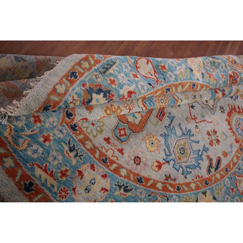 Oushak Indian Round Rug Hand-Knotted Wool Carpet - 8'10"x 9'1"